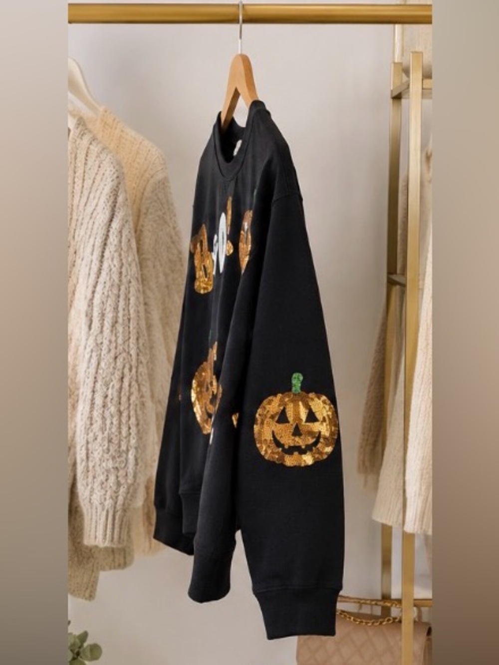 Black Halloween Sequin Pumpkin "Boo" Sweatshirt - Picture 3 of 4